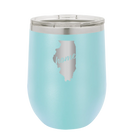 Laser etched light blue 12 oz vacuum insulated wine cup with 'Illinois Home' design
