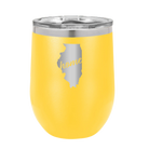 Laser etched yellow 12 oz vacuum insulated wine cup with 'Illinois Home' design
