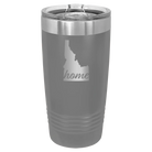 Laser etched dark gray 20 oz vacuum insulated tumbler with 'Idaho Home' design