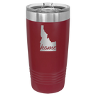 Laser etched maroon 20 oz vacuum insulated tumbler with 'Idaho Home' design