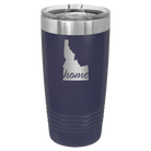Laser etched navy 20 oz vacuum insulated tumbler with 'Idaho Home' design