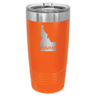 Laser etched orange 20 oz vacuum insulated tumbler with 'Idaho Home' design