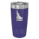 Laser etched purple 20 oz vacuum insulated tumbler with 'Idaho Home' design