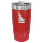 Laser etched red 20 oz vacuum insulated tumbler with 'Idaho Home' design