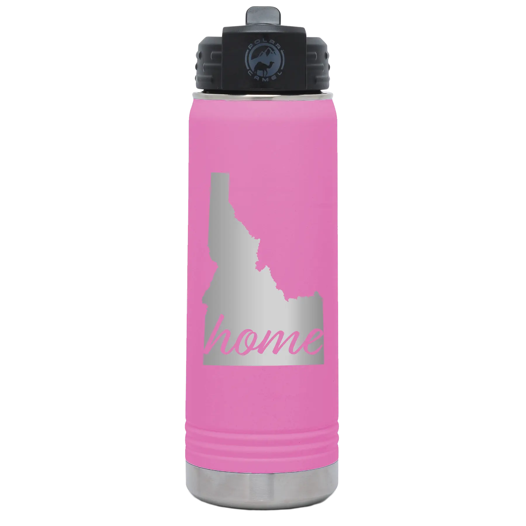 Laser etched light purple 20 oz vacuum insulated water bottle with 'Idaho Home' design
