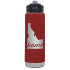 Laser etched maroon 20 oz vacuum insulated water bottle with 'Idaho Home' design