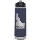 Laser etched navy 20 oz vacuum insulated water bottle with 'Idaho Home' design