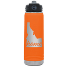 Laser etched orange 20 oz vacuum insulated water bottle with 'Idaho Home' design