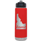 Laser etched red 20 oz vacuum insulated water bottle with 'Idaho Home' design