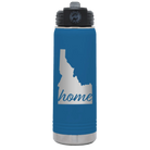 Laser etched royal blue 20 oz vacuum insulated water bottle with 'Idaho Home' design