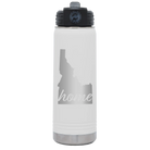 Laser etched white 20 oz vacuum insulated water bottle with 'Idaho Home' design