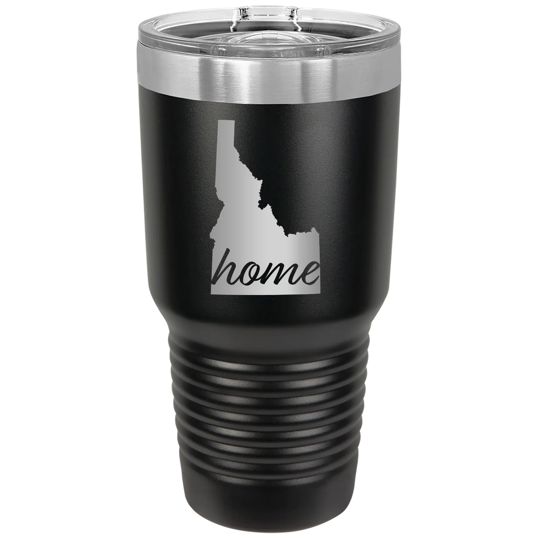 Laser etched black 30 oz vacuum insulated tumbler with 'Idaho Home' design