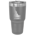 Laser etched dark gray 30 oz vacuum insulated tumbler with 'Idaho Home' design