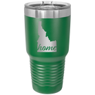 Laser etched green 30 oz vacuum insulated tumbler with 'Idaho Home' design