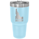 Laser etched light blue 30 oz vacuum insulated tumbler with 'Idaho Home' design