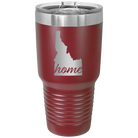 Laser etched maroon 30 oz vacuum insulated tumbler with 'Idaho Home' design