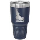 Laser etched navy 30 oz vacuum insulated tumbler with 'Idaho Home' design