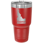 Laser etched red 30 oz vacuum insulated tumbler with 'Idaho Home' design