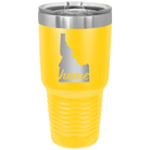 Laser etched yellow 30 oz vacuum insulated tumbler with 'Idaho Home' design