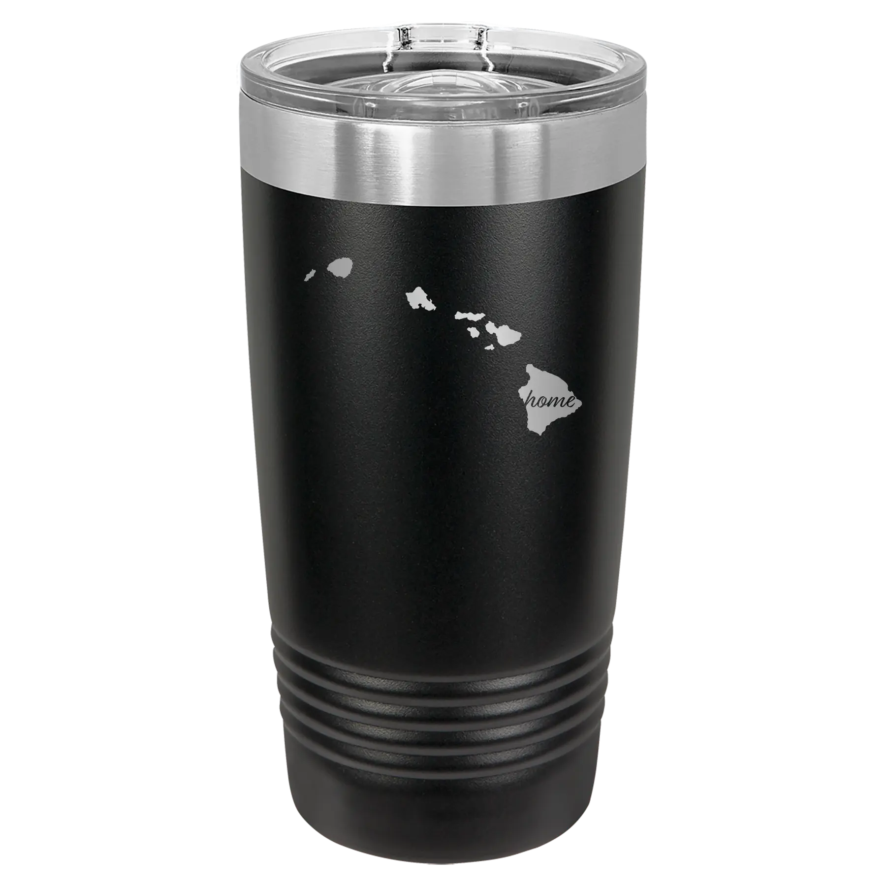 Laser etched black 20 oz vacuum insulated tumbler with 'Hawaii Home' design