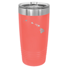 Laser etched coral 20 oz vacuum insulated tumbler with 'Hawaii Home' design