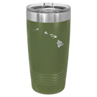 Laser etched olive green 20 oz vacuum insulated tumbler with 'Hawaii Home' design