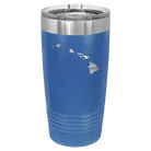 Laser etched royal blue 20 oz vacuum insulated tumbler with 'Hawaii Home' design