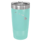 Laser etched teal 20 oz vacuum insulated tumbler with 'Hawaii Home' design