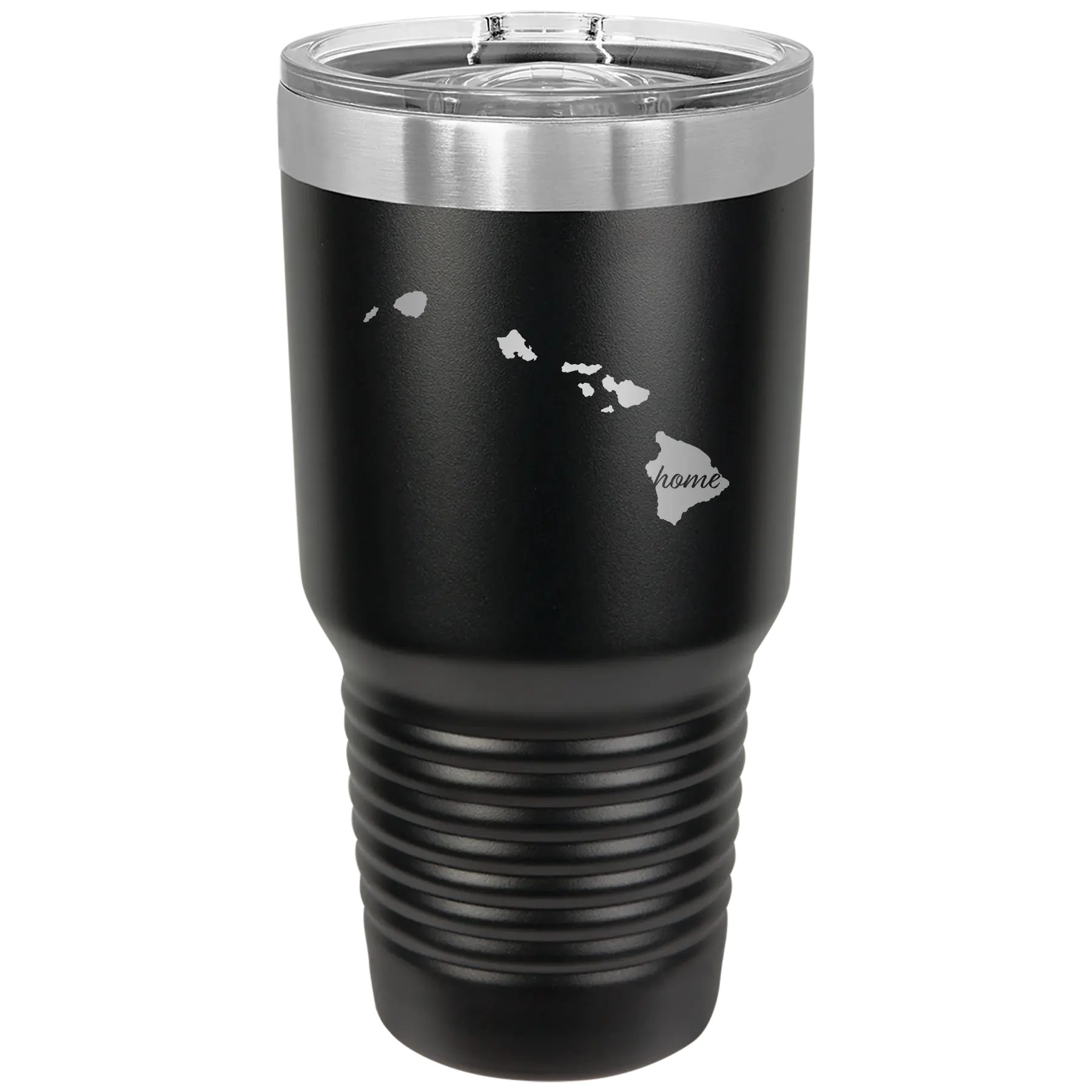 Laser etched black 30 oz vacuum insulated tumbler with 'Hawaii Home' design