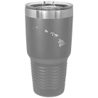 Laser etched dark gray 30 oz vacuum insulated tumbler with 'Hawaii Home' design