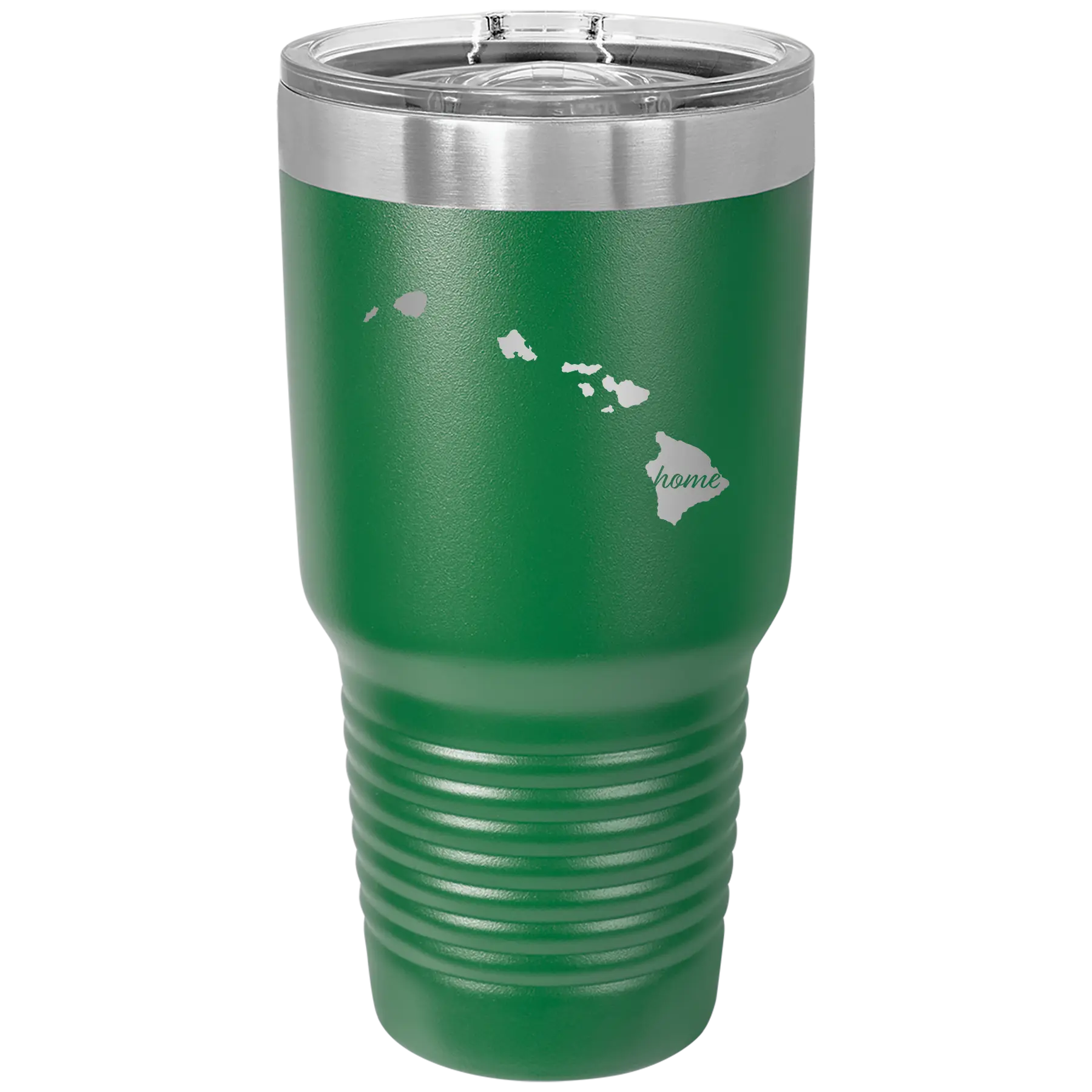 Laser etched green 30 oz vacuum insulated tumbler with 'Hawaii Home' design