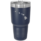 Laser etched navy 30 oz vacuum insulated tumbler with 'Hawaii Home' design