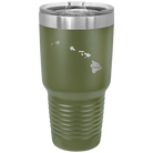 Laser etched olive green 30 oz vacuum insulated tumbler with 'Hawaii Home' design
