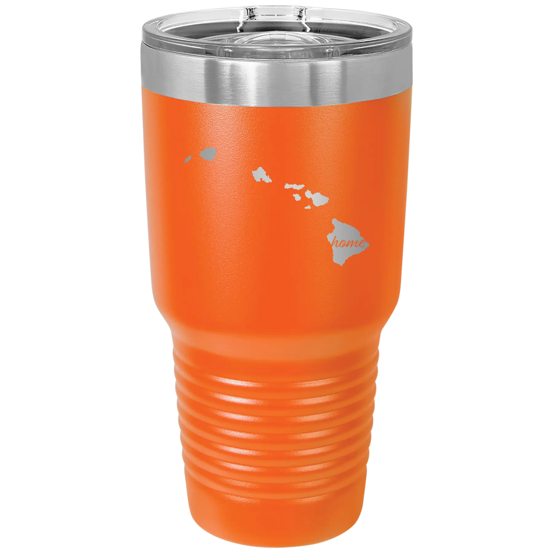 Laser etched orange 30 oz vacuum insulated tumbler with 'Hawaii Home' design