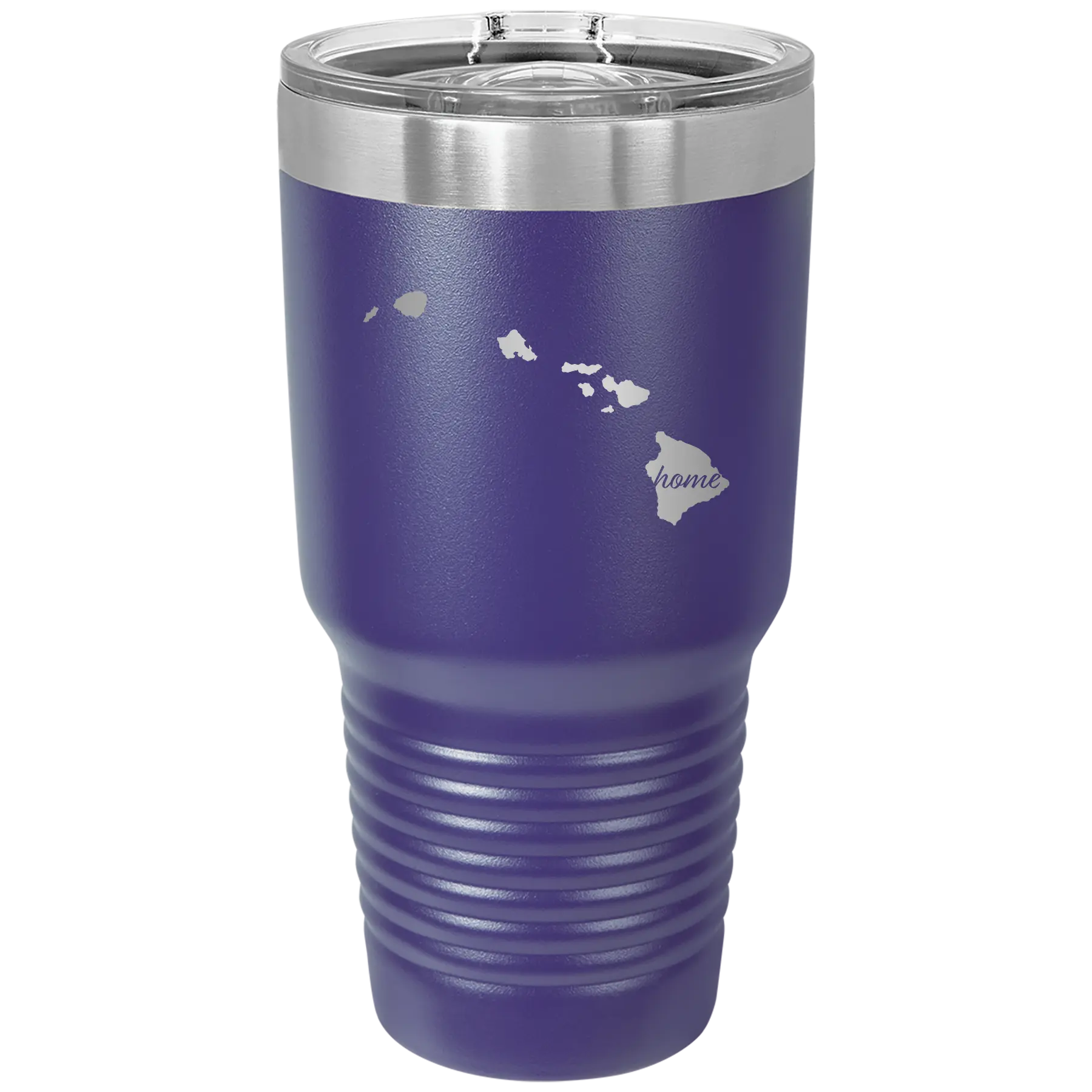 Laser etched purple 30 oz vacuum insulated tumbler with 'Hawaii Home' design