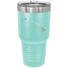 Laser etched teal 30 oz vacuum insulated tumbler with 'Hawaii Home' design