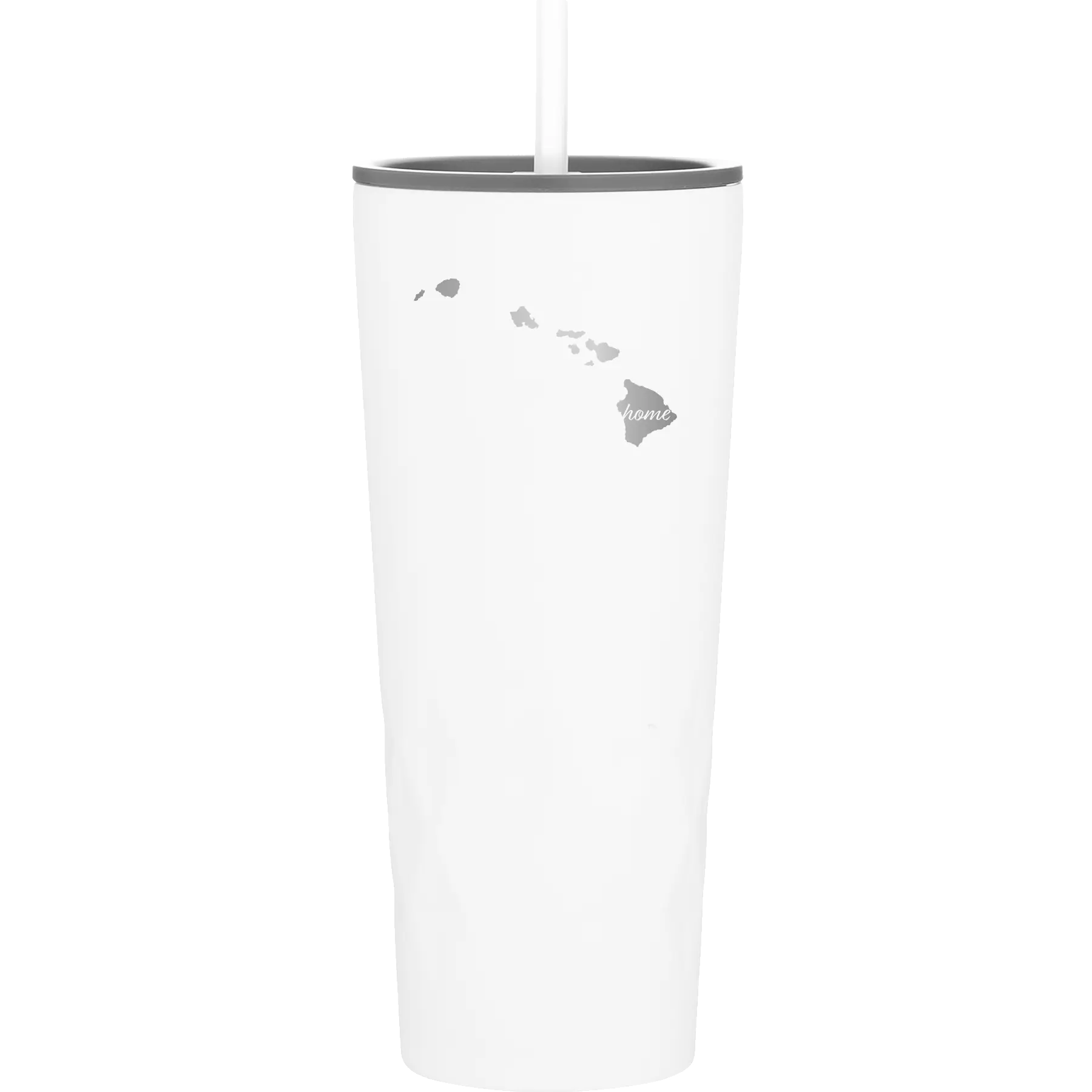 Laser etched white 20 oz vacuum insulated tumbler with 'Hawaii Home' design