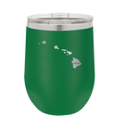 Laser etched green 12 oz vacuum insulated wine cup with 'Hawaii Home' design