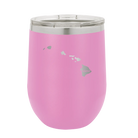 Laser etched light purple 12 oz vacuum insulated wine cup with 'Hawaii Home' design