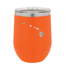 Laser etched orange 12 oz vacuum insulated wine cup with 'Hawaii Home' design