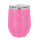 Laser etched pink 12 oz vacuum insulated wine cup with 'Hawaii Home' design