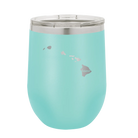 Laser etched teal 12 oz vacuum insulated wine cup with 'Hawaii Home' design