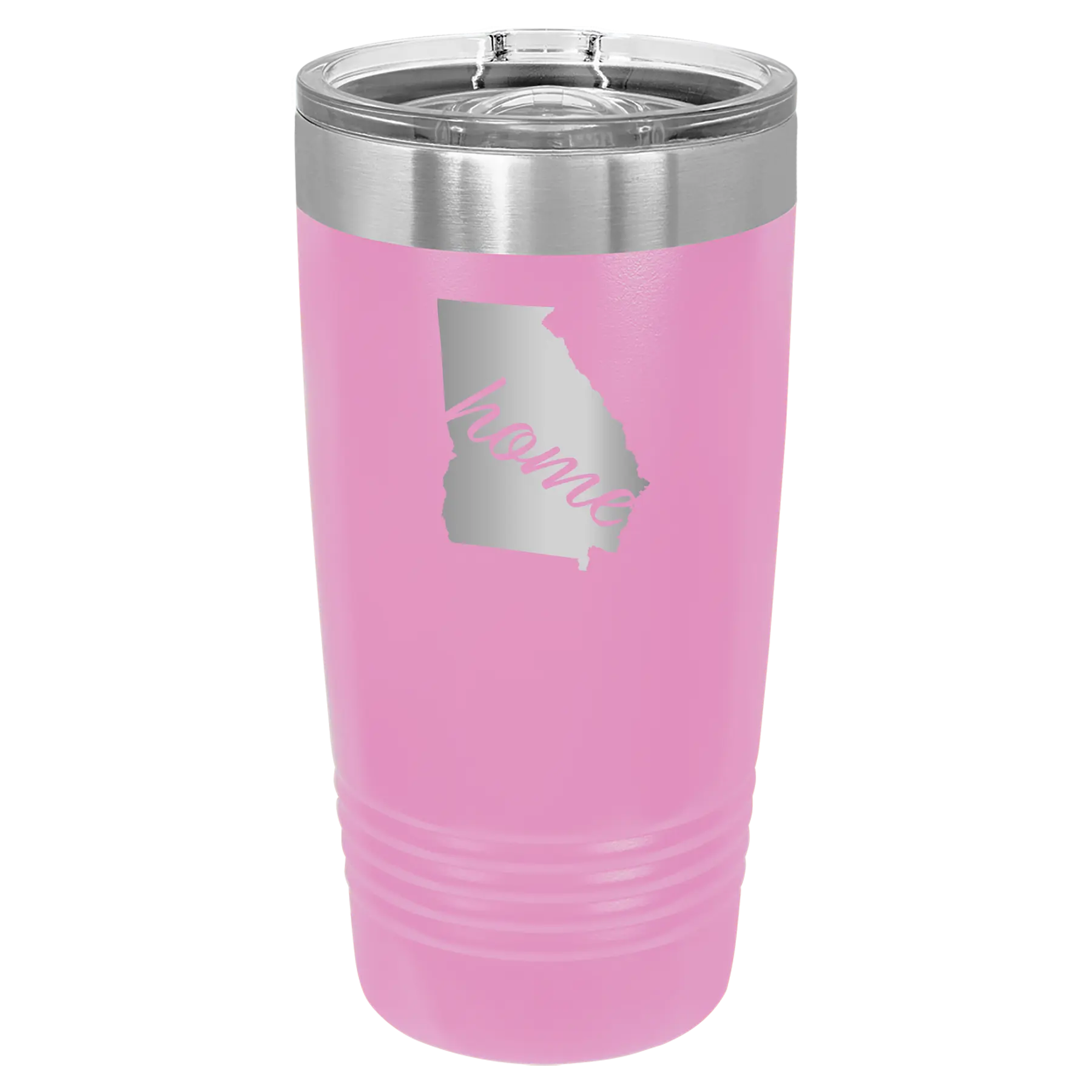 Laser etched light purple 20 oz vacuum insulated tumbler with 'Georgia Home' design
