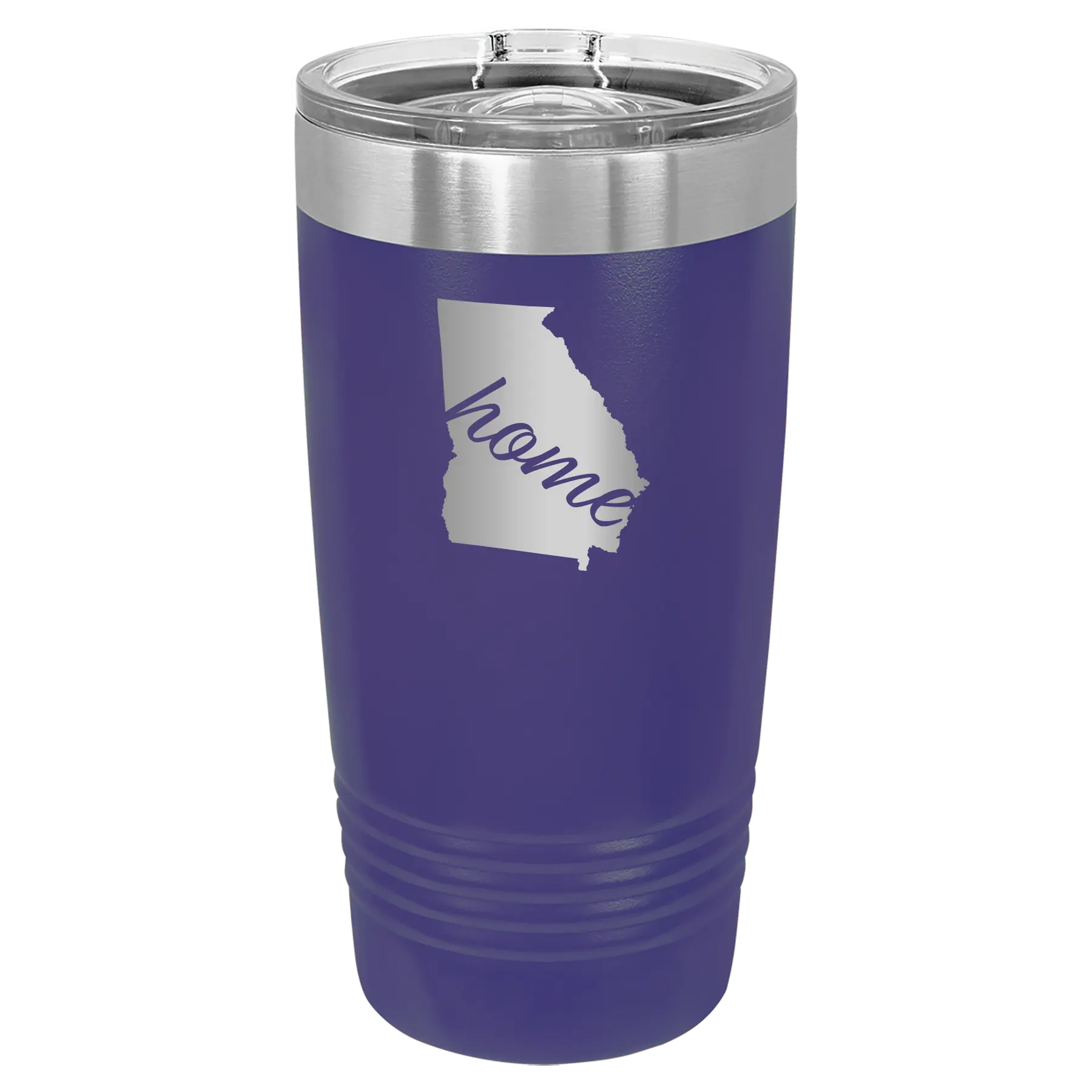 Laser etched purple 20 oz vacuum insulated tumbler with 'Georgia Home' design
