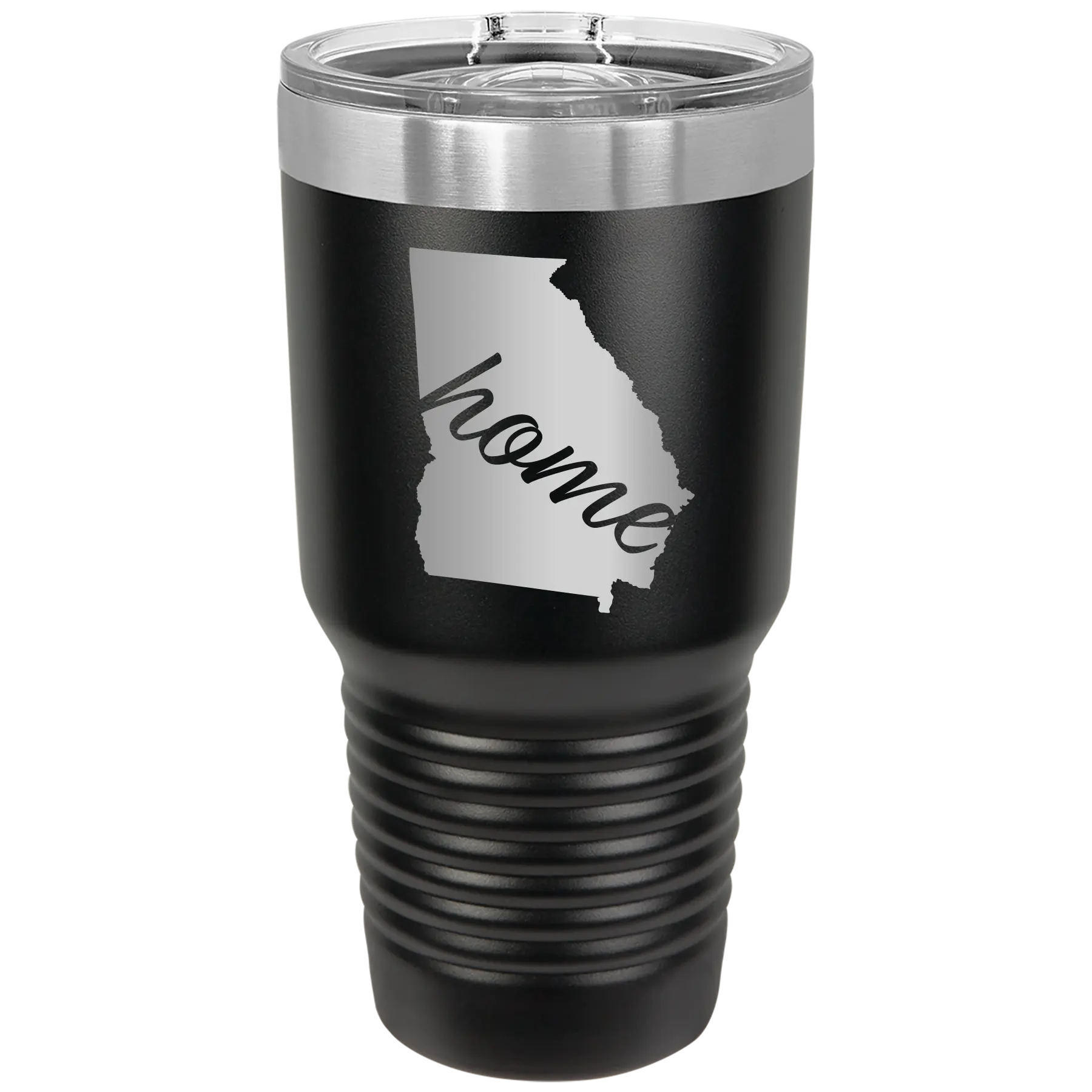 Laser etched black 30 oz vacuum insulated tumbler with 'Georgia Home' design