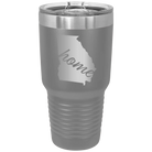 Laser etched dark gray 30 oz vacuum insulated tumbler with 'Georgia Home' design
