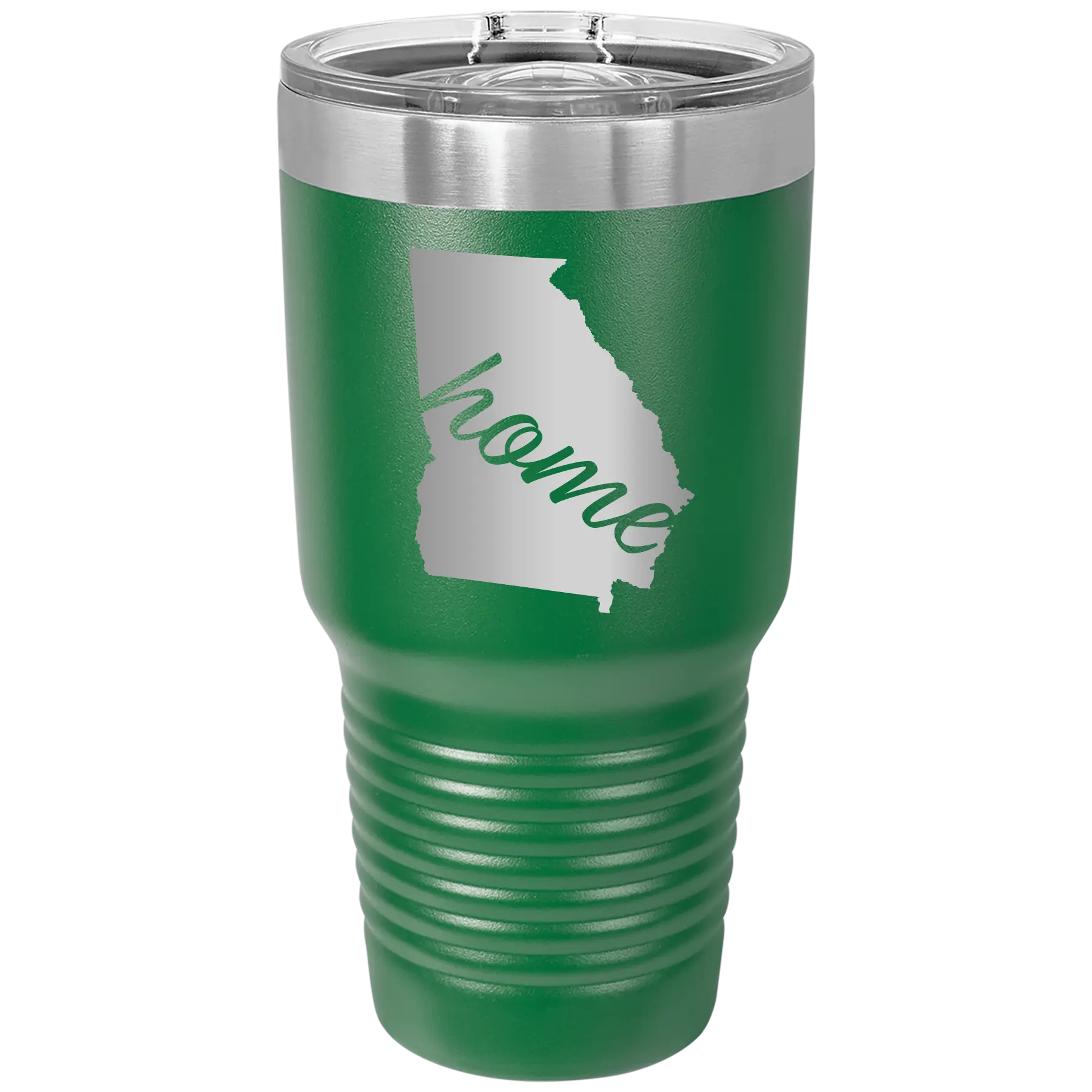 Laser etched green 30 oz vacuum insulated tumbler with 'Georgia Home' design