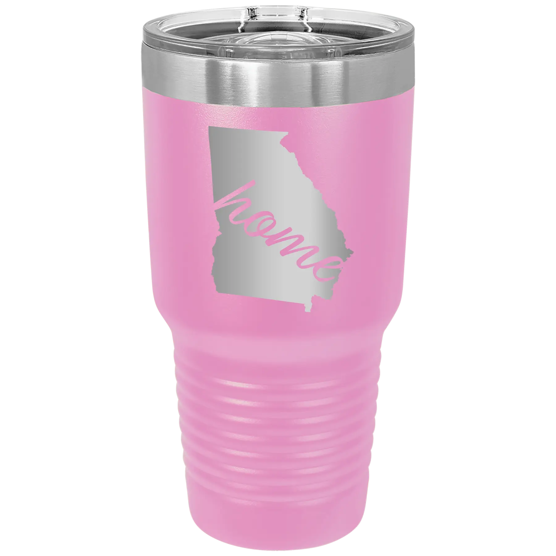 Laser etched light purple 30 oz vacuum insulated tumbler with 'Georgia Home' design