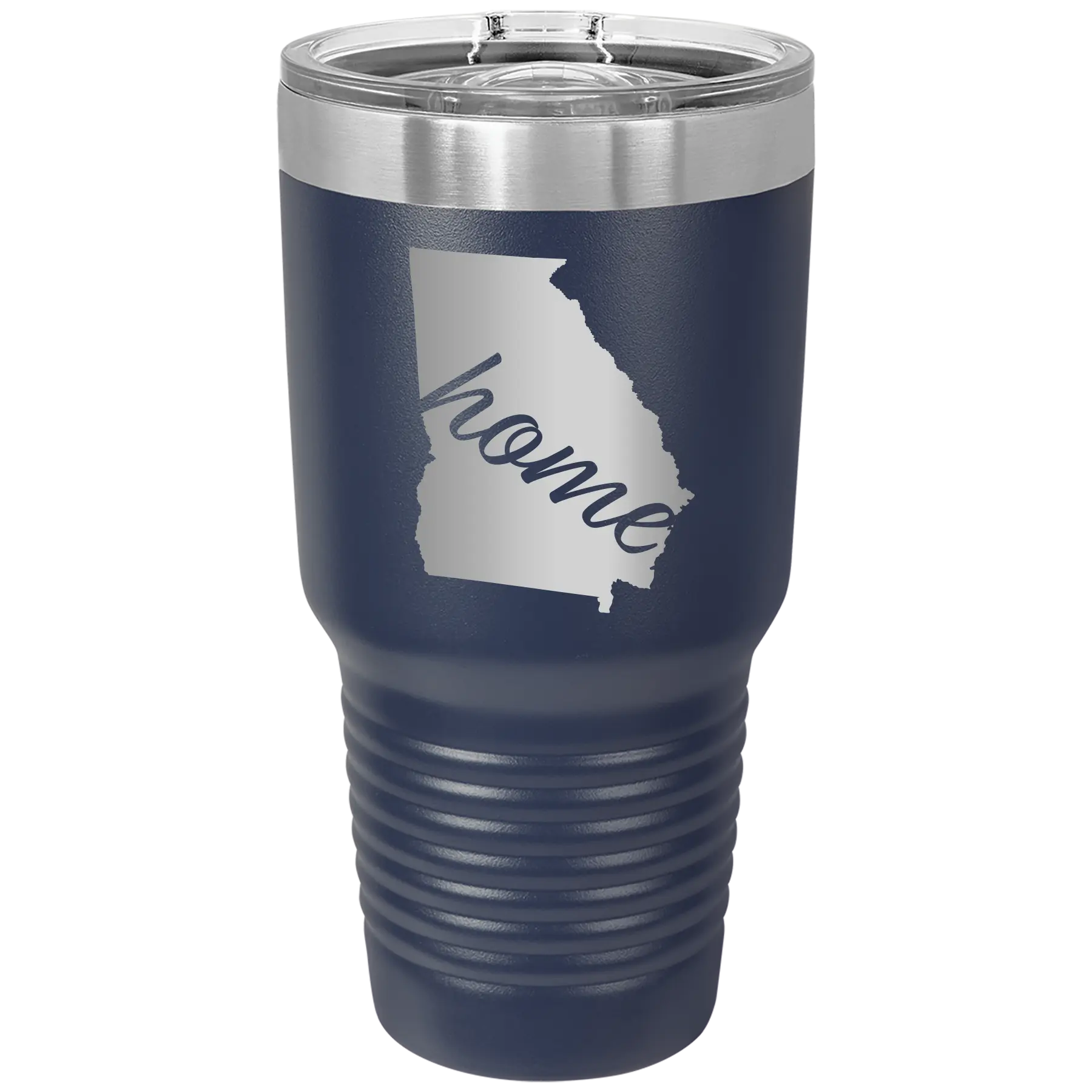 Laser etched navy 30 oz vacuum insulated tumbler with 'Georgia Home' design