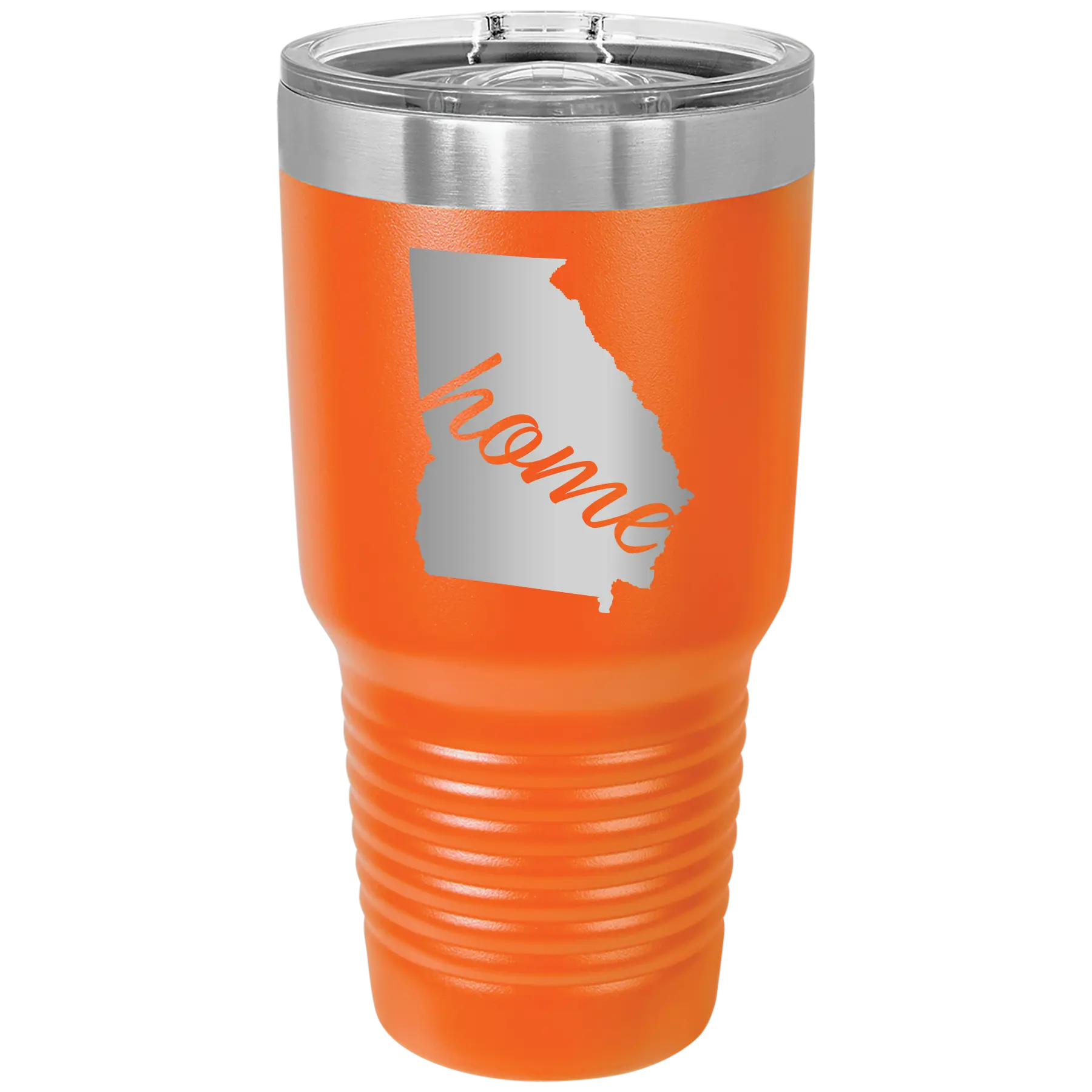 Laser etched orange 30 oz vacuum insulated tumbler with 'Georgia Home' design